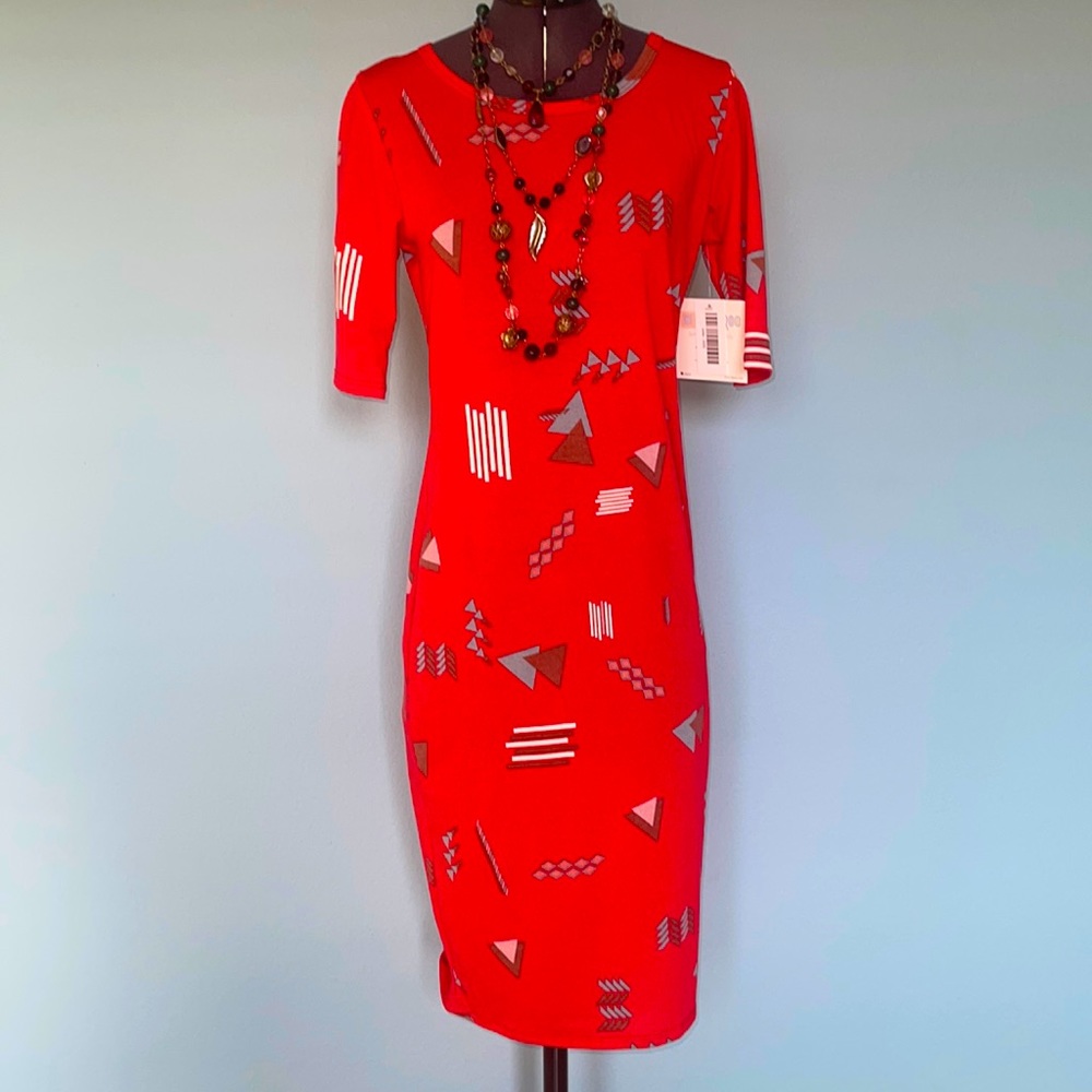New LuLaRoe Julia T Shirt Sheath Dress XXS Stretch Scoop neck midi length red